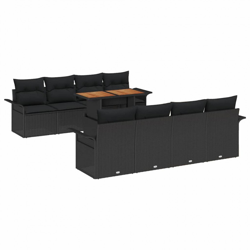 Zestaw Sof na Ogród z poduszką 7 pcs Czarny polirattan