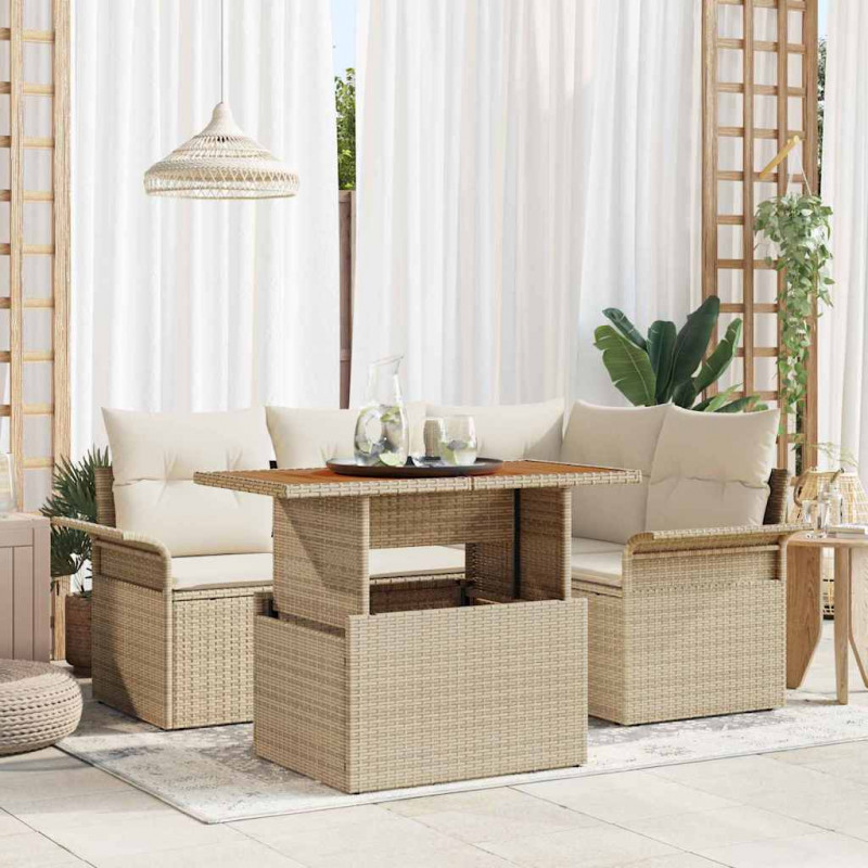 Zestaw Sof na Ogród z poduszką 5 pcs beżowo-kremowy