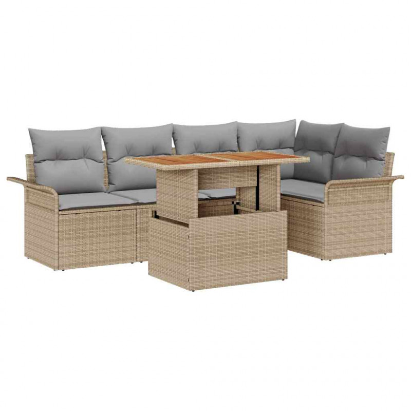 Zestaw Sof na Ogród z poduszką 6 pcs beżowo-jasnoszary
