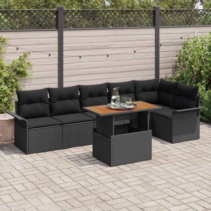 Zestaw Sof na Ogród z poduszką 7 pcs Czarny polirattan