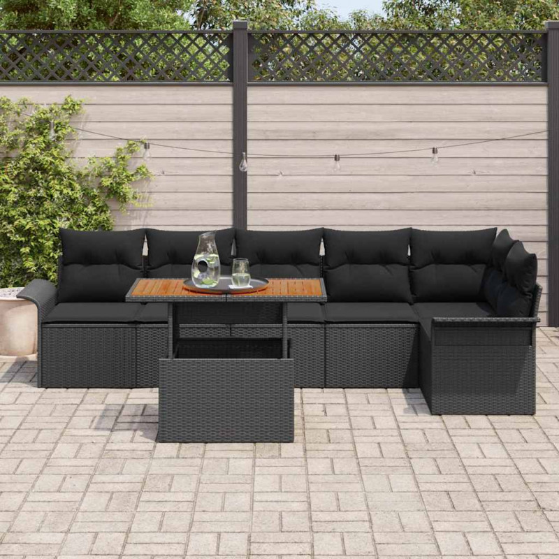 Zestaw Sof na Ogród z poduszką 7 pcs Czarny polirattan