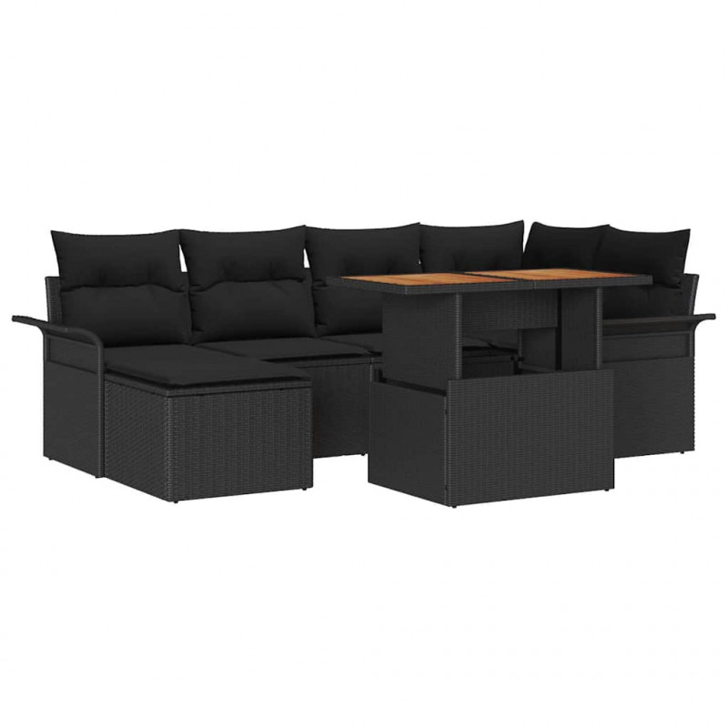 Zestaw Sof na Ogród z poduszką 7 pcs Czarny polirattan
