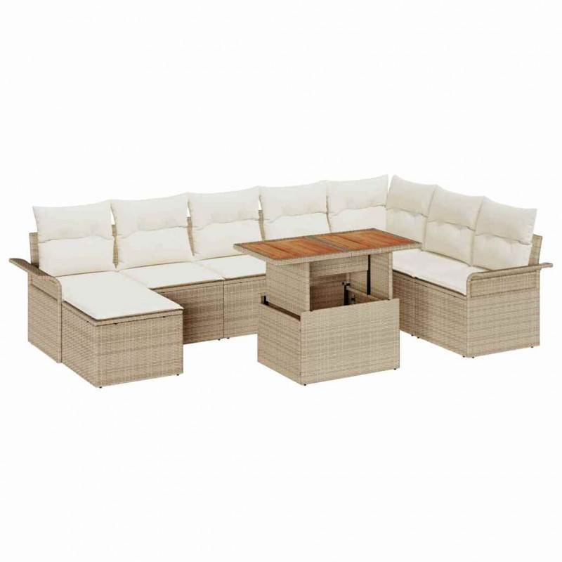 Zestaw Sof na Ogród z poduszką 9 pcs beżowo-kremowy