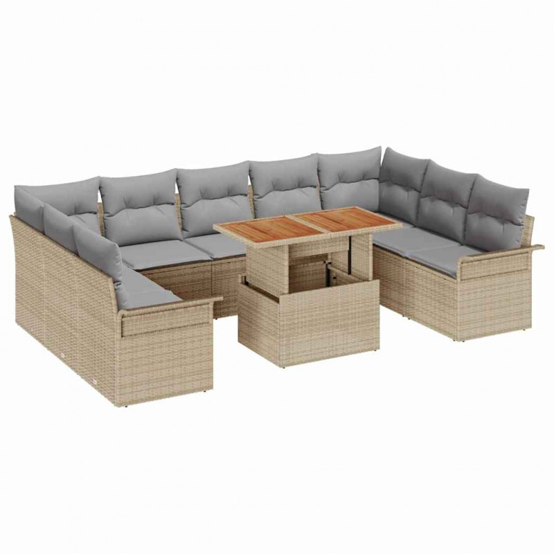Zestaw Sof na Ogród z poduszką 10 pcs beżowo-jasnoszary