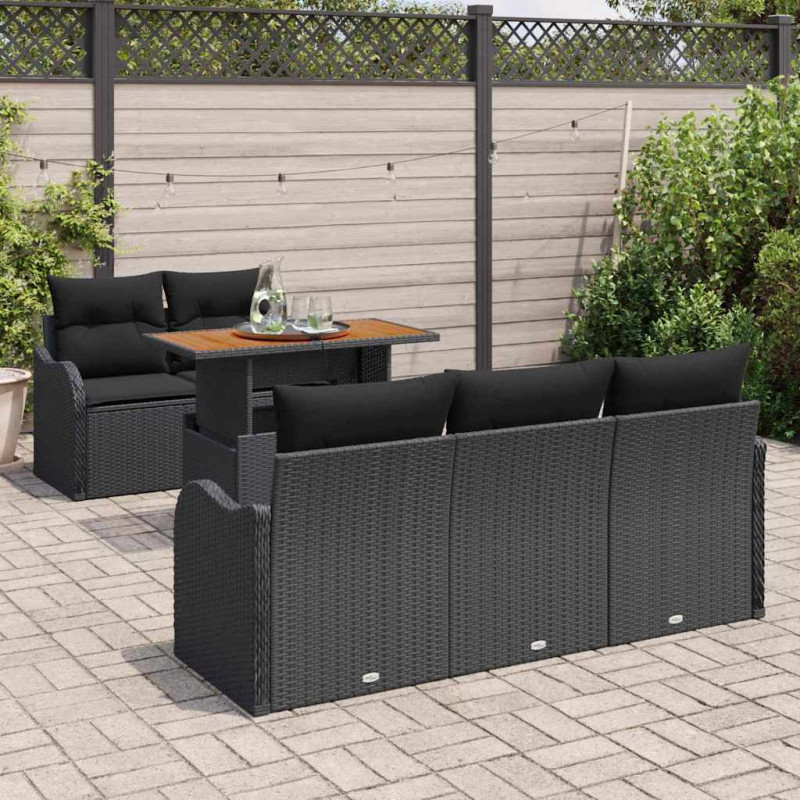 Zestaw Sof na Ogród z poduszką 6 pcs Czarny polirattan