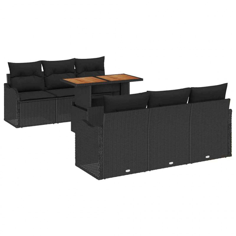 Zestaw Sof na Ogród z poduszką 7 pcs Czarny polirattan