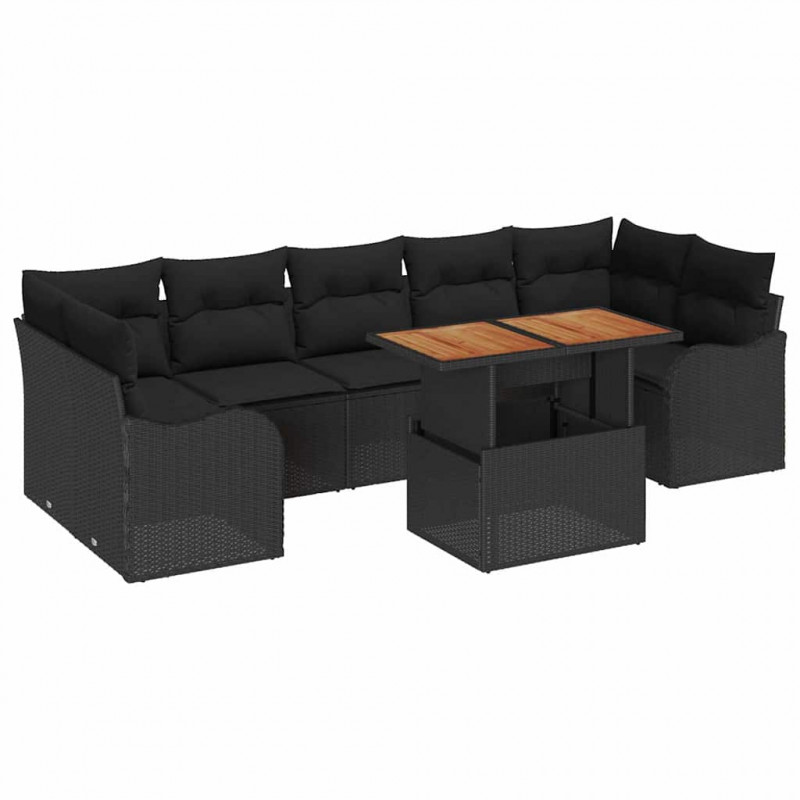 Zestaw Sof na Ogród z poduszką 8 pcs Czarny polirattan