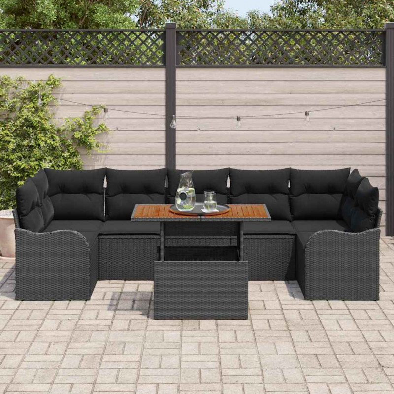 Zestaw Sof na Ogród z poduszką 8 pcs Czarny polirattan
