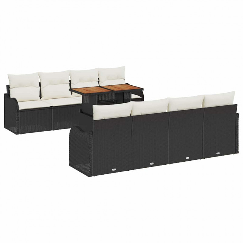 Zestaw Sof na Ogród z poduszką 7 pcs Czarny i kremowy