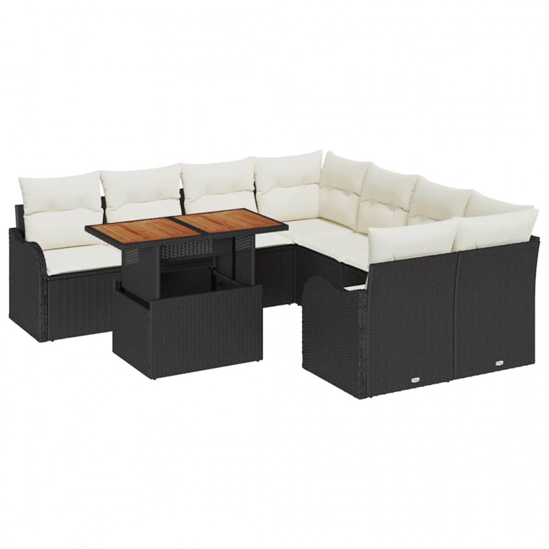 Zestaw Sof na Ogród z poduszką 7 pcs Czarny i kremowy