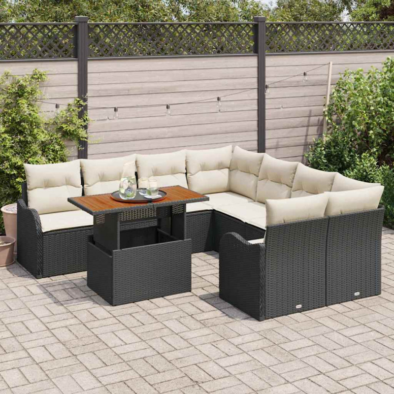 Zestaw Sof na Ogród z poduszką 7 pcs Czarny i kremowy