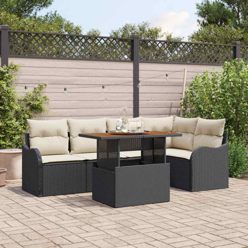 Zestaw Sof na Ogród 6 pcs Czarny i kremowy polirattan