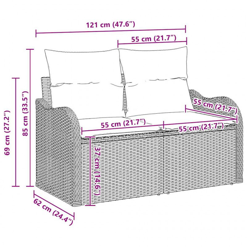 Zestaw Sof na Ogród 6 pcs Beżowy i jasnoszary polirattan