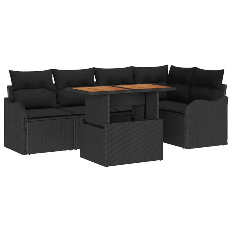 Zestaw Sof na Ogród z poduszką 6 pcs Czarny polirattan
