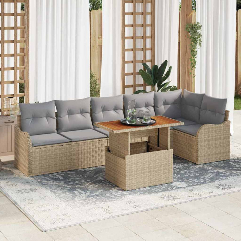 Zestaw Sof na Ogród z poduszką 7 pcs beżowo-jasnoszary