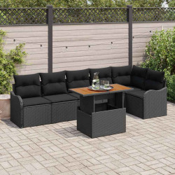 Zestaw Sof na Ogród z poduszką 7 pcs Czarny