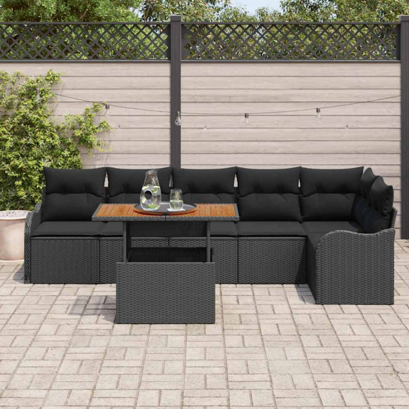 Zestaw Sof na Ogród z poduszką 7 pcs Czarny