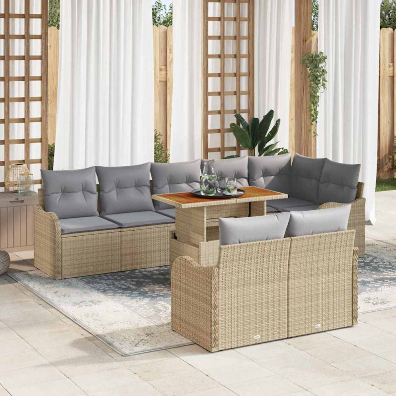 Zestaw Sof na Ogród z poduszką 9 pcs beżowo-jasnoszary