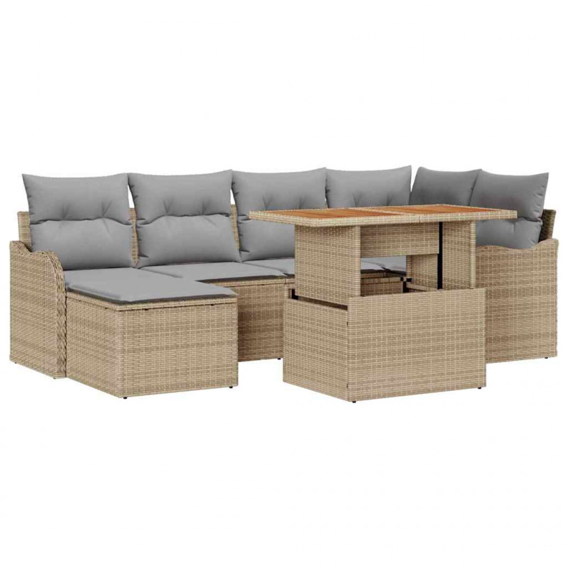 Zestaw Sof na Ogród z poduszką 7 pcs beżowo-jasnoszary
