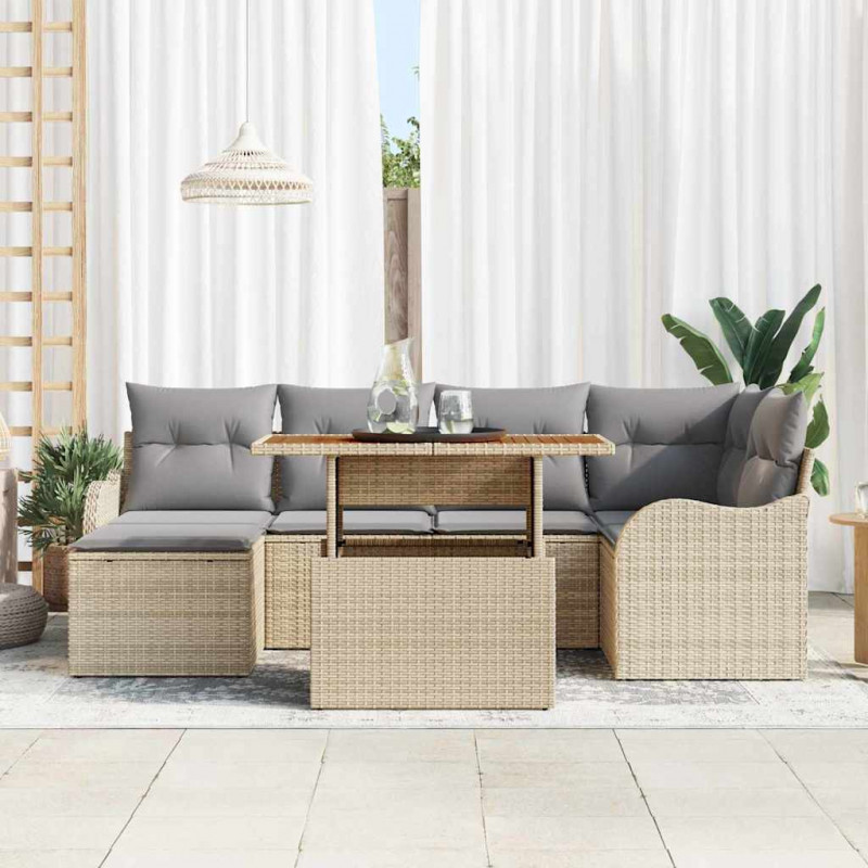 Zestaw Sof na Ogród z poduszką 7 pcs beżowo-jasnoszary