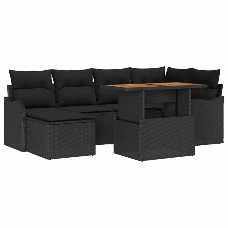 Zestaw Sof na Ogród z poduszką 7 pcs Czarny