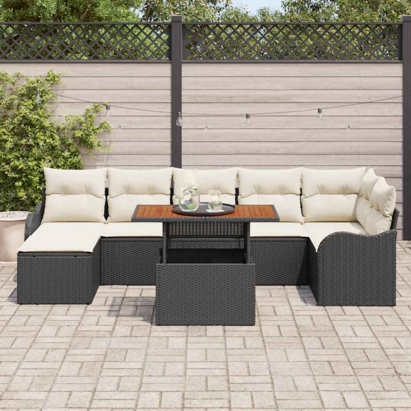 Zestaw Sof na Ogród z poduszką 8 pcs Czarny i kremowy