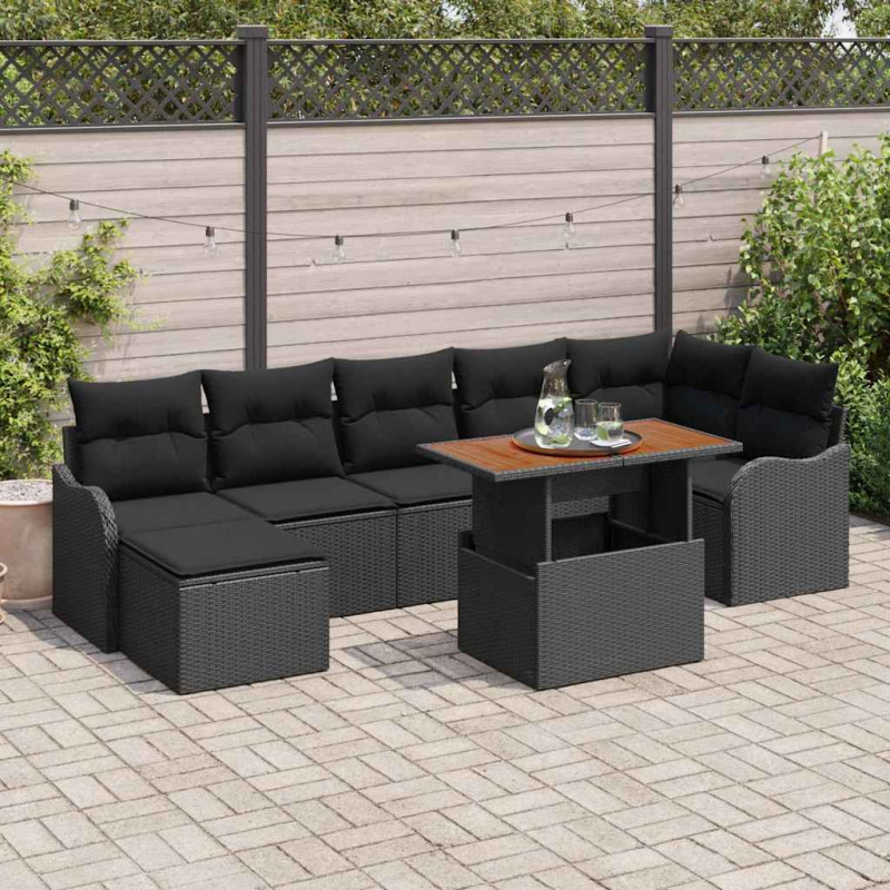 Zestaw Sof na Ogród z poduszką z przechowywaniem 8 pcs Czarny