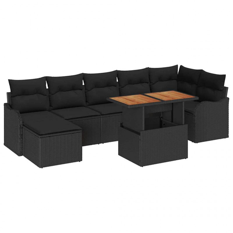 Zestaw Sof na Ogród z poduszką z przechowywaniem 8 pcs Czarny