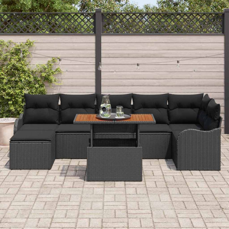 Zestaw Sof na Ogród z poduszką z przechowywaniem 8 pcs Czarny