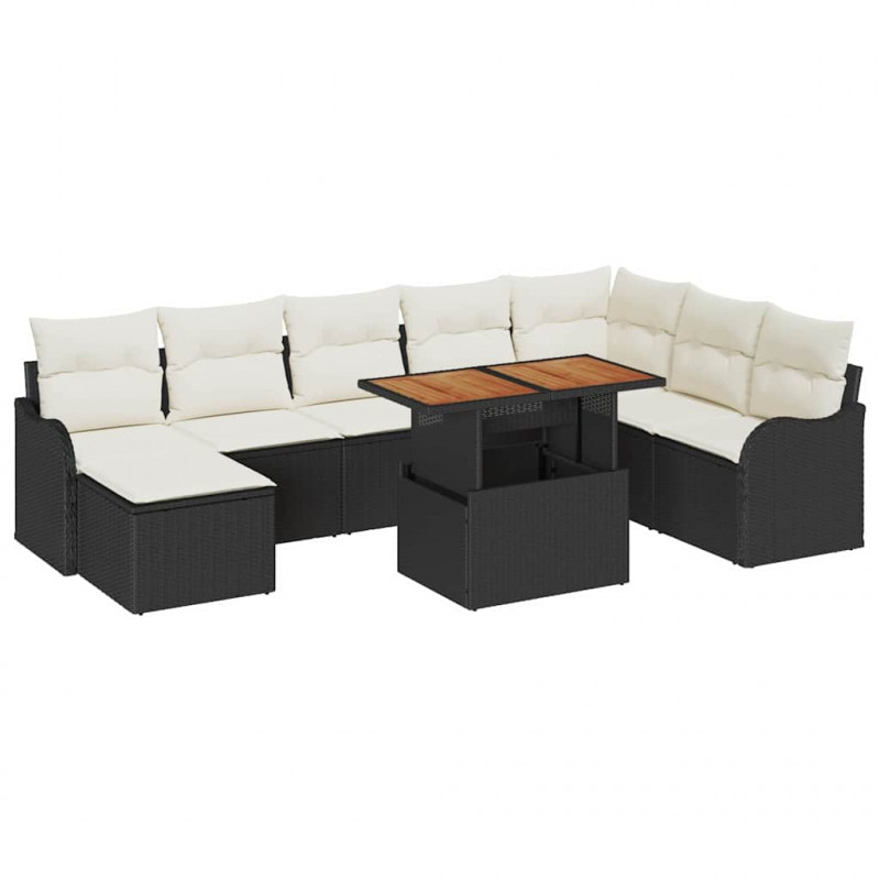 Zestaw Sof na Ogród z poduszką 9 pcs Czarny i kremowy