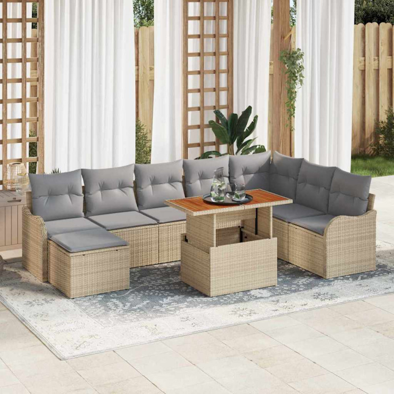 Zestaw Sof na Ogród z poduszką 9 pcs beżowo-jasnoszary