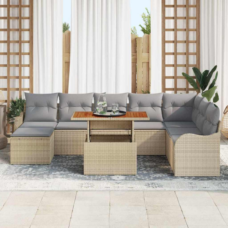 Zestaw Sof na Ogród z poduszką 9 pcs beżowo-jasnoszary