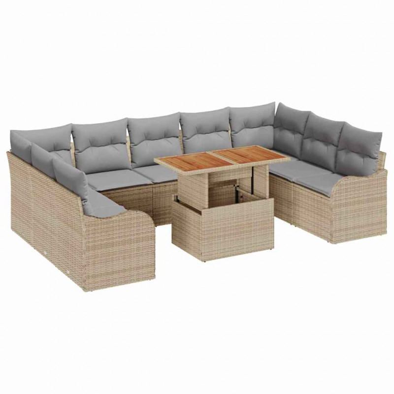 Zestaw Sof na Ogród z poduszką 10 pcs beżowo-jasnoszary