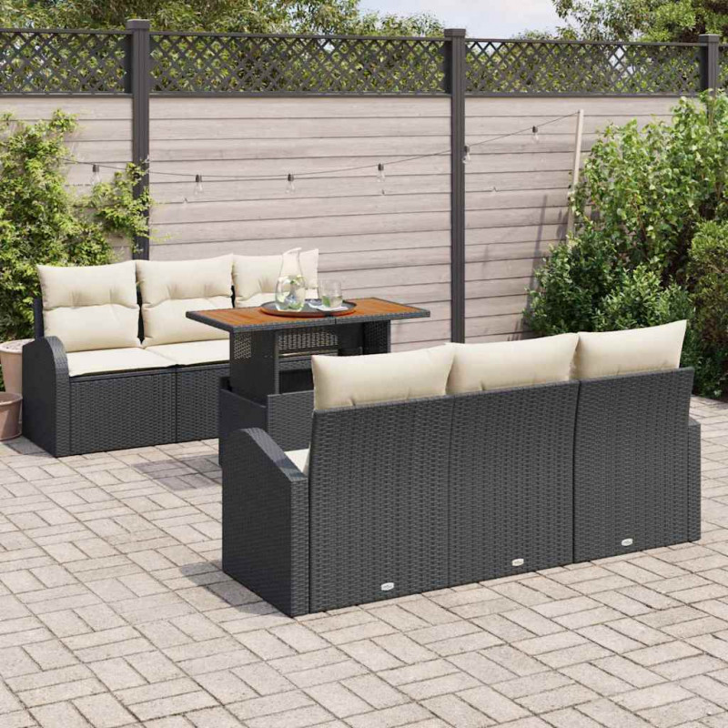 Zestaw Sof na Ogród z poduszką 7 pcs Czarny i kremowy