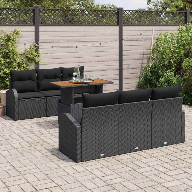 Zestaw Sof na Ogród z poduszką 7 pcs Czarny