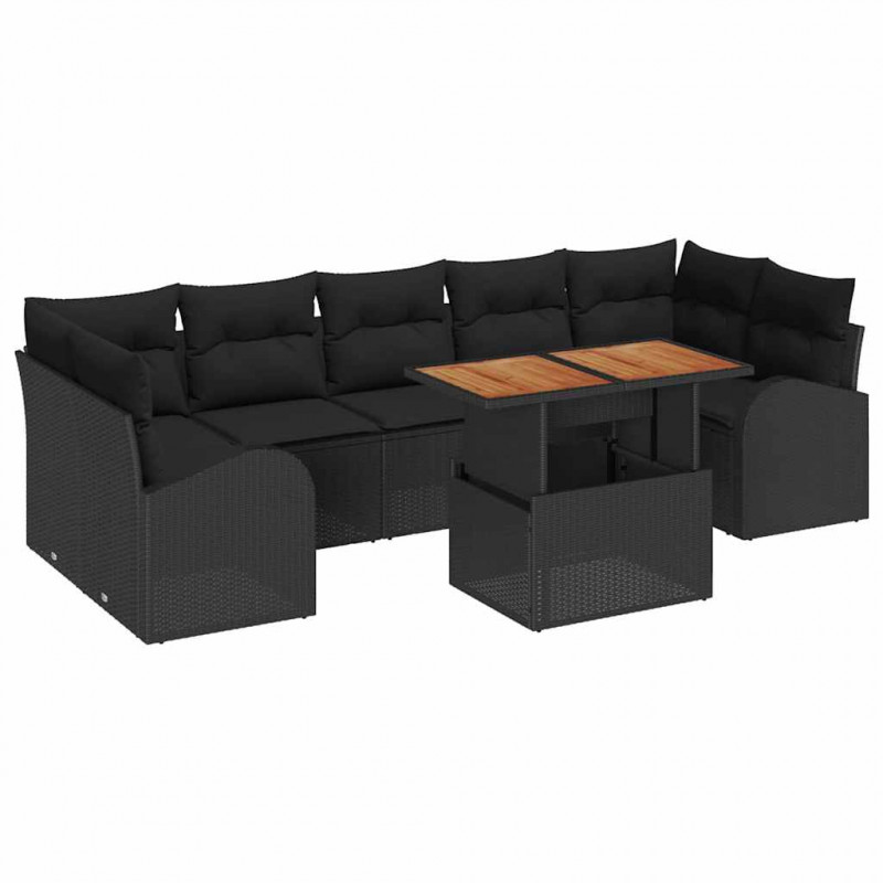 Zestaw Sof na Ogród z poduszką 8 pcs Czarny
