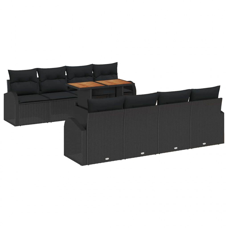 Zestaw Sof na Ogród z poduszką 7 pcs Czarny