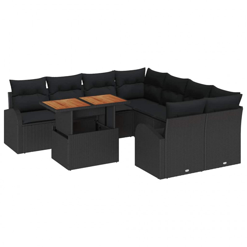 Zestaw Sof na Ogród z poduszką 9 pcs Czarny