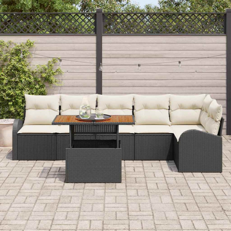 Zestaw Sof na Ogród z poduszką 7 pcs Czarny i kremowy