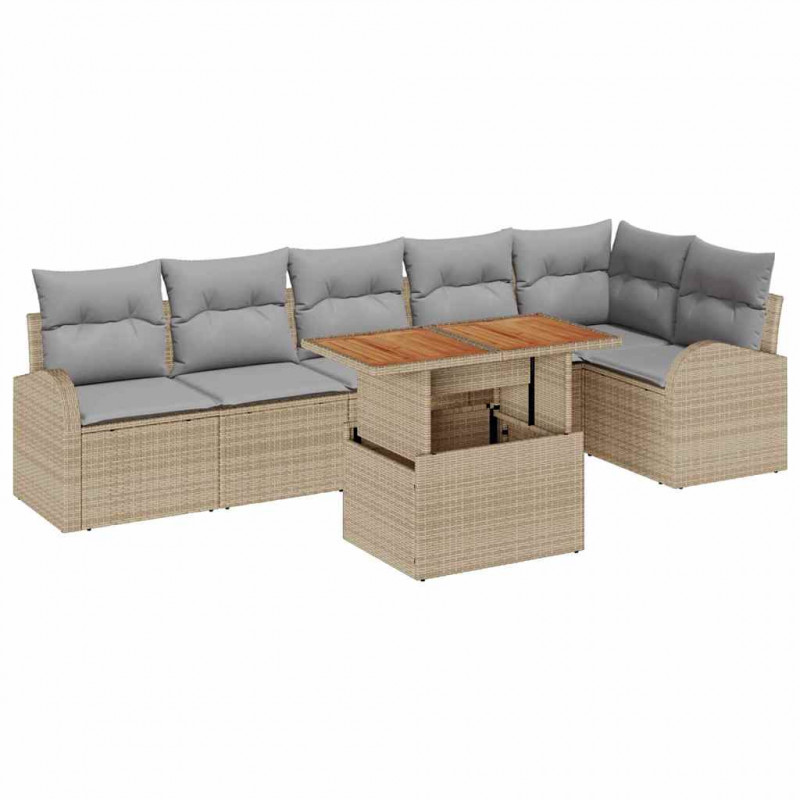 Zestaw Sof na Ogród z poduszką 7 pcs beżowo-jasnoszary