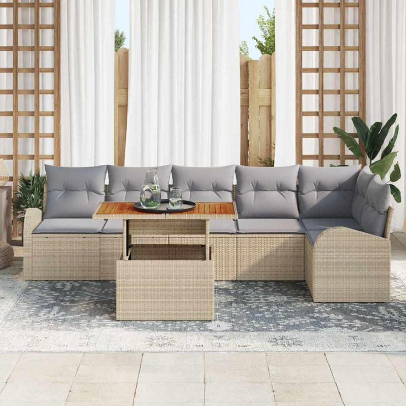 Zestaw Sof na Ogród z poduszką 7 pcs beżowo-jasnoszary