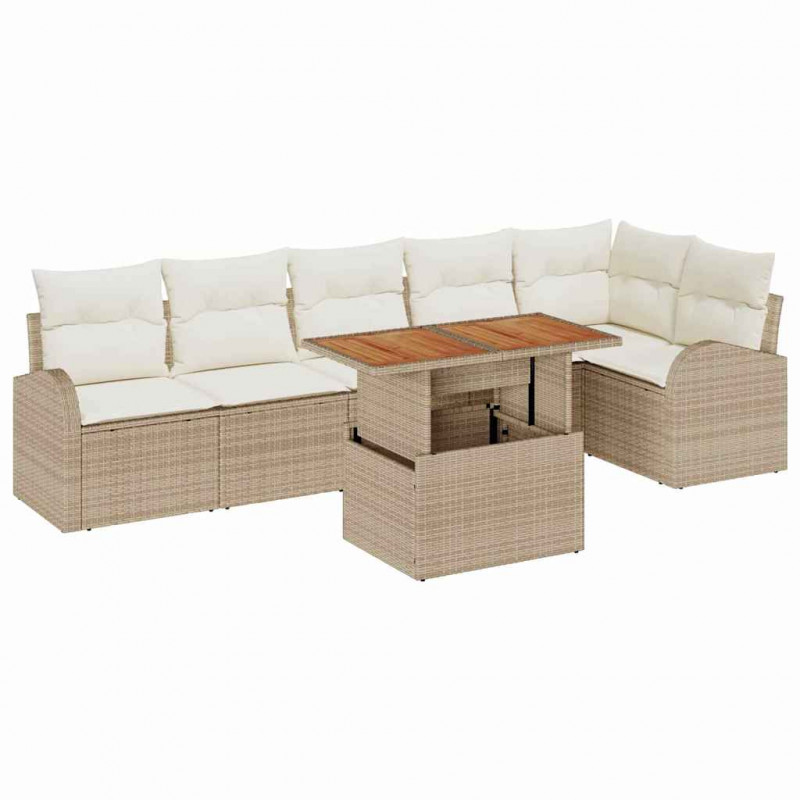 Zestaw Sof na Ogród z poduszką 7 pcs beżowo-kremowy
