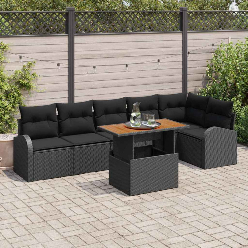 Zestaw Sof na Ogród z poduszką 7 pcs Czarny