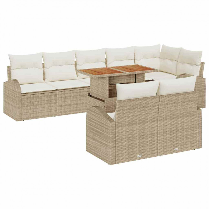 Zestaw Sof na Ogród z poduszką 9 pcs beżowo-kremowy
