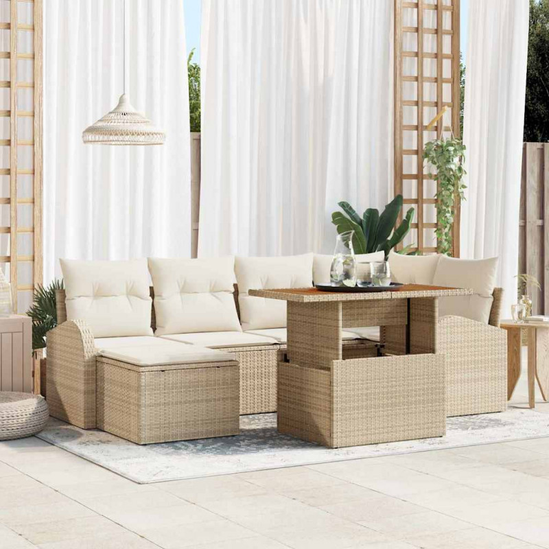 Zestaw Sof na Ogród z poduszką 7 pcs beżowo-kremowy