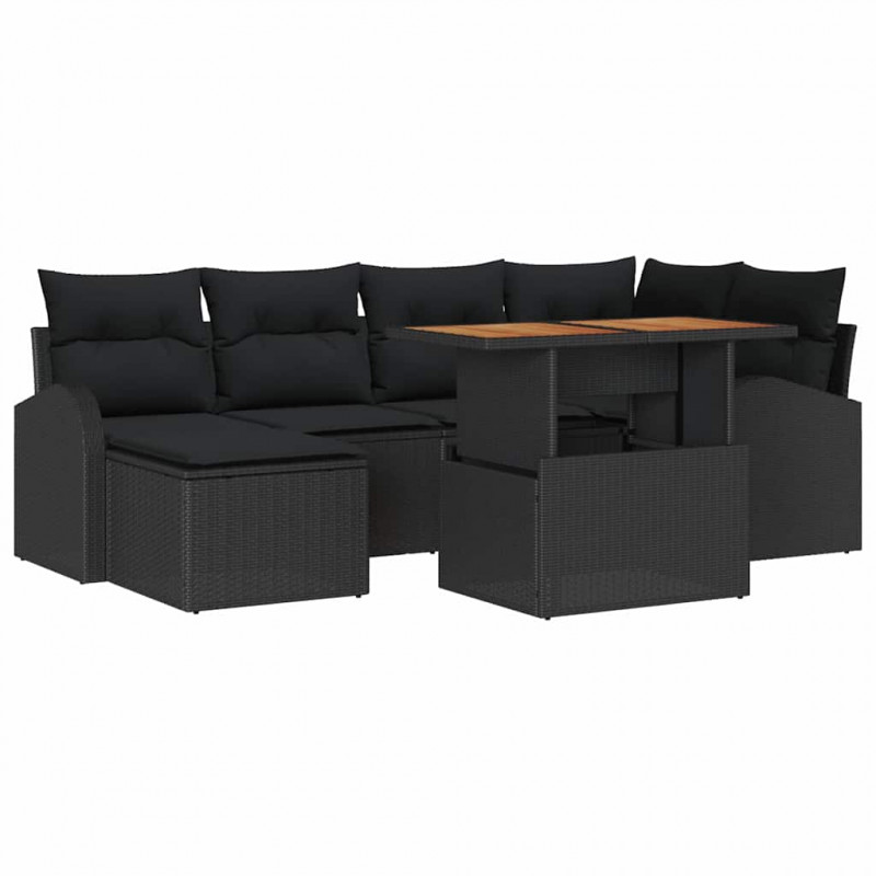 Zestaw Sof na Ogród z poduszką 7 pcs Czarny
