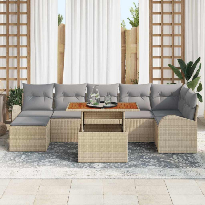 Zestaw Sof na Ogród z poduszką 8 pcs beżowo-jasnoszary