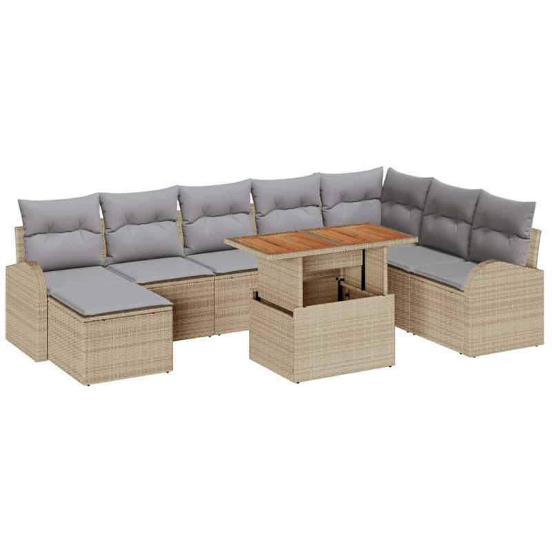 Zestaw Sof na Ogród z poduszką 9 pcs beżowo-jasnoszary