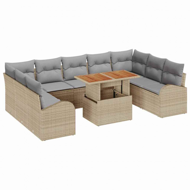 Zestaw Sof na Ogród z poduszką 10 pcs beżowo-jasnoszary