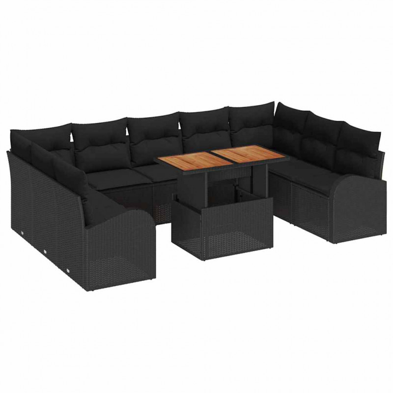 Zestaw Sof na Ogród z poduszką 10 pcs Czarny